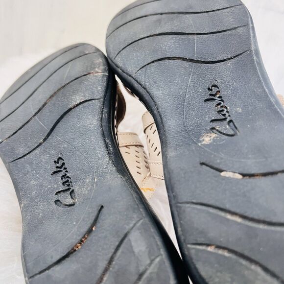 Clarks Lexi Bark Bendable Slide On Sandals In Bone Cream Leather Comfort Size 7 - Picture 6 of 7